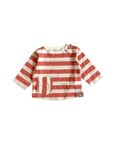 T-shirt a righe ecrù e rosse per neonati Snug 933AY6S105G49 0049 