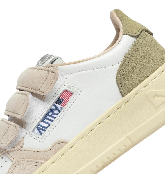 Sneakers in pelle bianca e suede verde e beige per bambini Autry KILK 3U05 