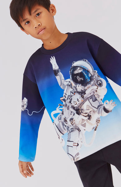 T-shirt blu con stampa astronauti all over per neonato e bambino