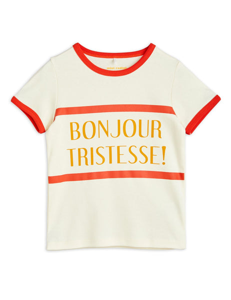 T-shirt panna con dettagli rossi per neonati e bambini