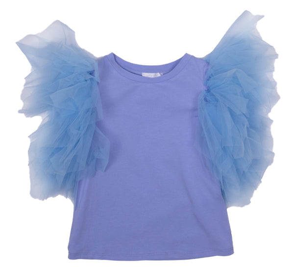 T-shirt celeste con maniche in tulle per bambina