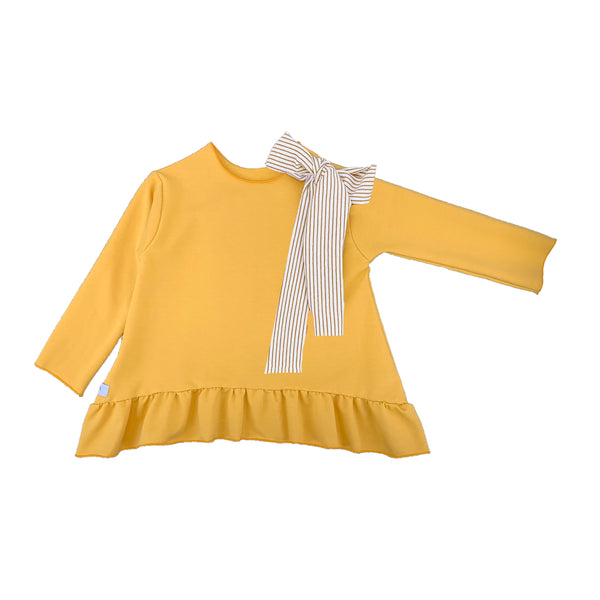 Maglia gialla con fiocco per neonata e bambina