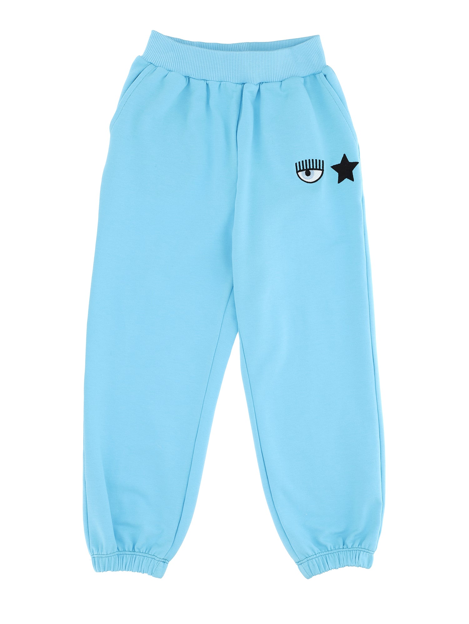 Pantalone azzurro con dettagli logo per bambina