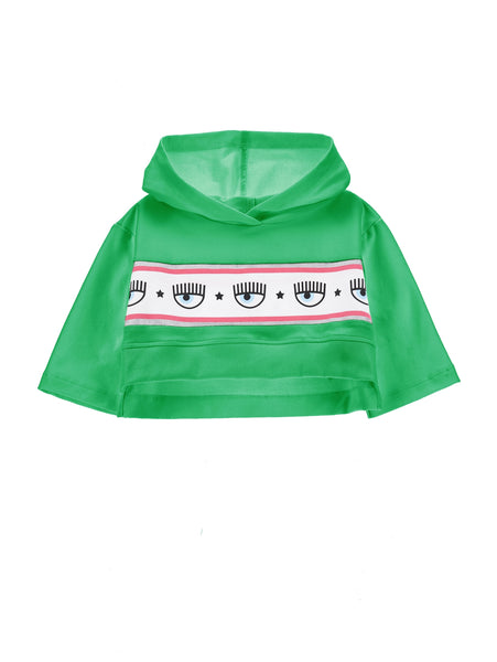 Felpa cropped verde con cappuccio con logo per bambina