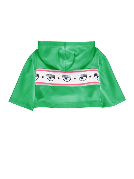 Felpa cropped verde con cappuccio con logo per bambina