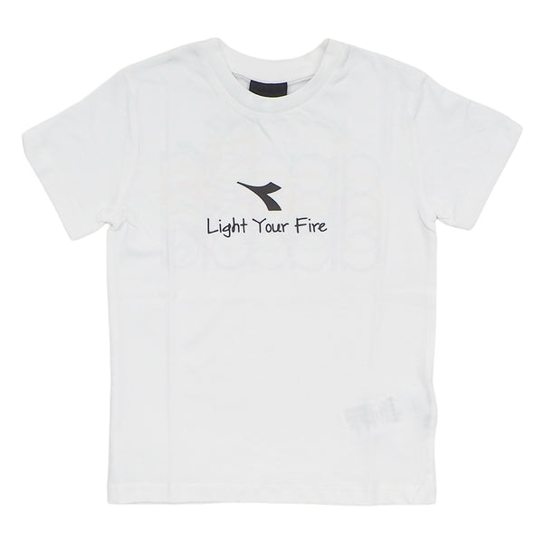 T-shirt bianca con logo per neonato e bambino