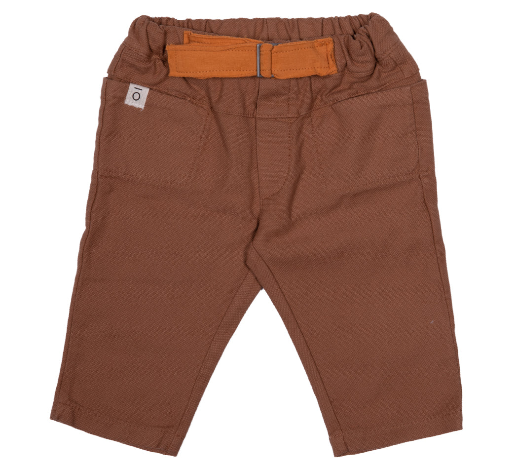 Pantalone marrone con applicazione in vita per neonato e bambino