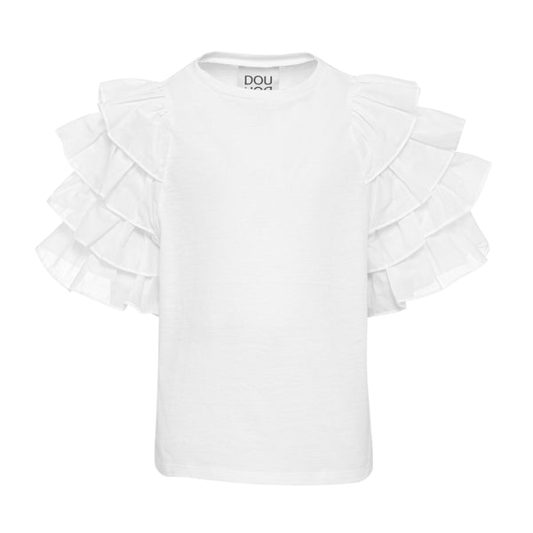 T-shirt bianca con ruches per bambina