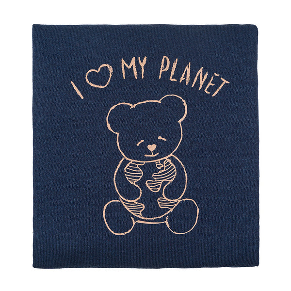 Coperta blu con orso e stampa per neonati