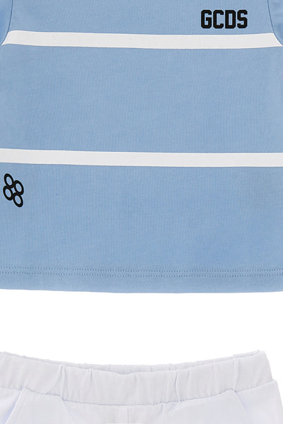 Completo t-shirt azzurra + short bianco per neonato