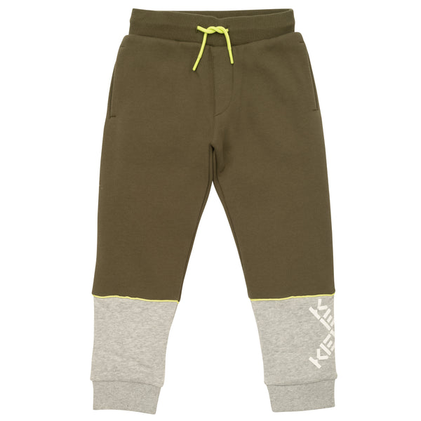 Pantalone in felpa verde e grigio per bambino