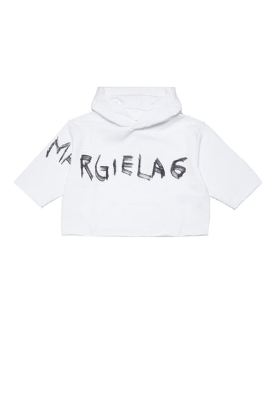 Felpa cropped bianca con cappuccio con logo per bambini