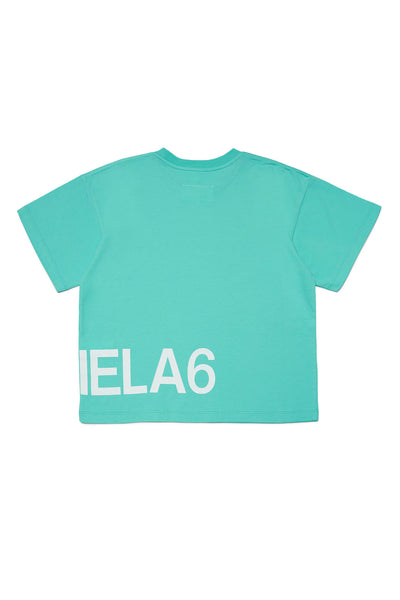 T-shirt acquamarina con logo per bambini