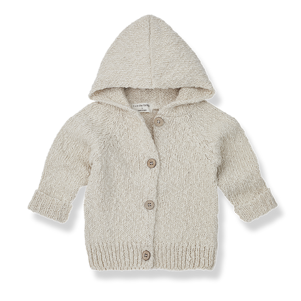 Cardigan in maglia beige con cappuccio per neonati