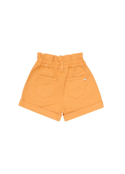 Short in denim arancio per bambina