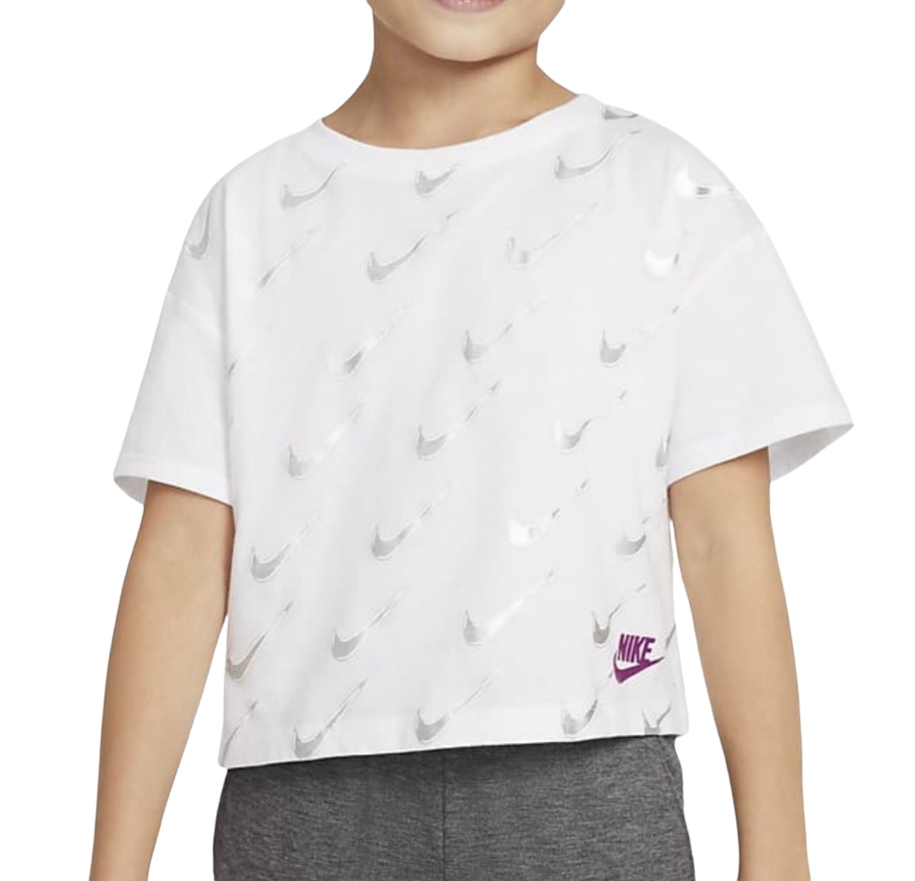 T-shirt cropped bianca con logo per neonate e bambine