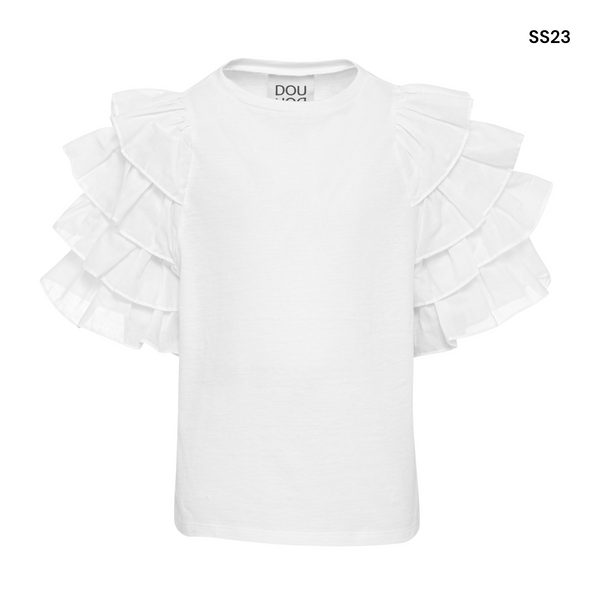 T-shirt bianca con ruches per bambina