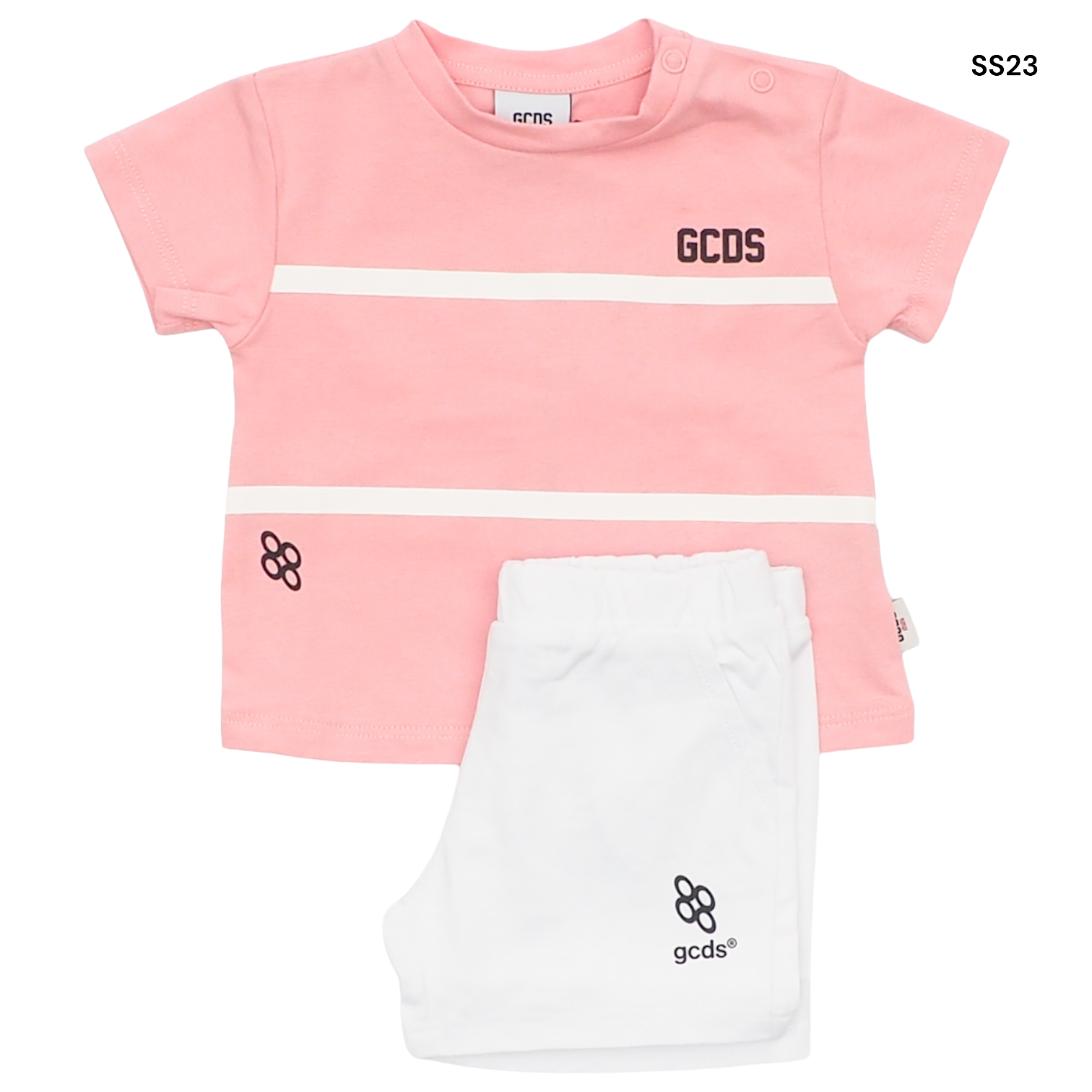 Completo t-shirt rosa + short bianco per neonata