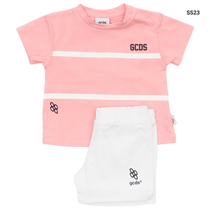 Completo t-shirt rosa + short bianco per neonata