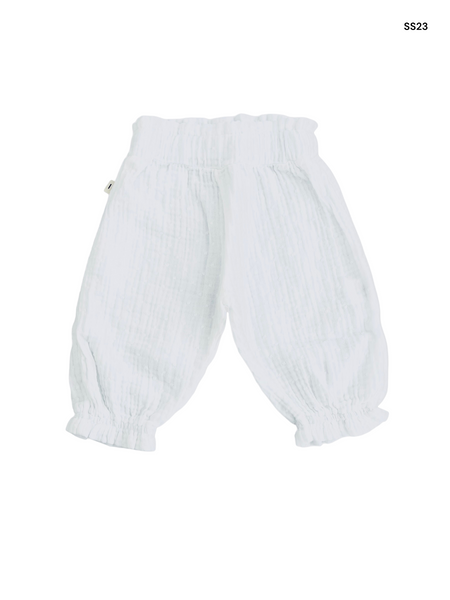 Pantalone bianco in garza lavorata per neonata