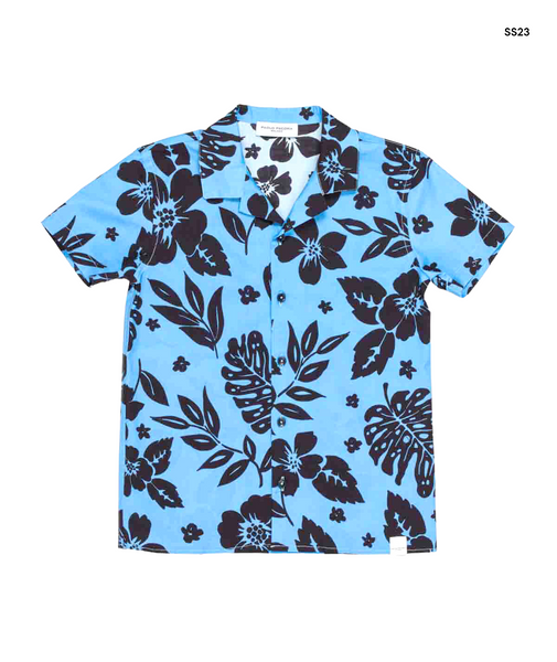Camicia azzurra con stampa floreale all over per bambino