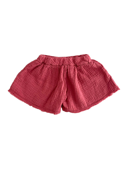 Short in garza lavorata rosa pepe per neonata