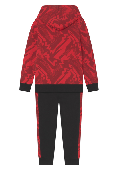 Completo felpa + pantalone rosso e nero con stampa per bambino