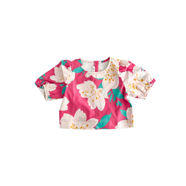 Camicia rosa stampa fiori all over per neonata e bambina