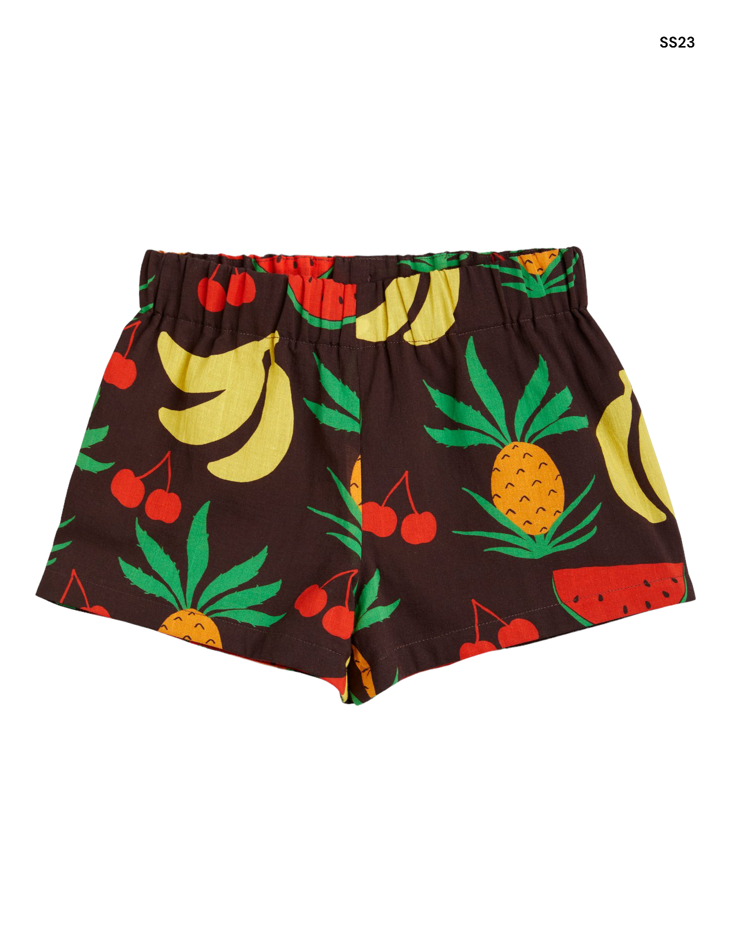 Short marrone con stampa frutta all over per bambini