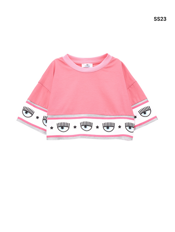 T-shirt cropped rosa con stampa per bambina