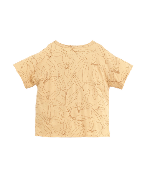 T-shirt senape con stampa foglie all over per bambini