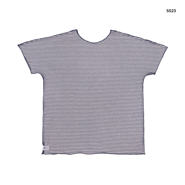 T-shirt a costine rigata blu per neonati e bambini