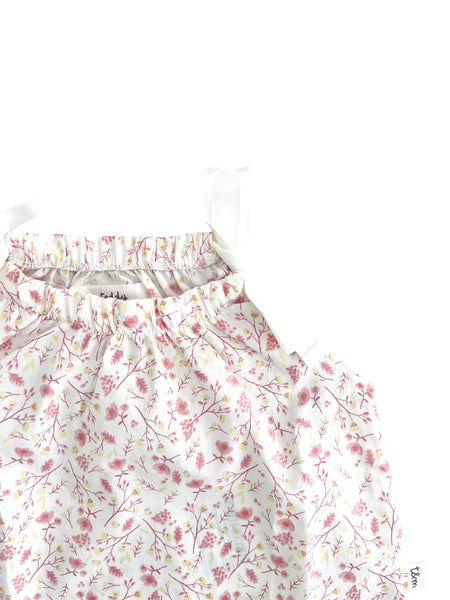 Completo blusa + culotte pompelmo rosa con stampa fiori all over per neonata