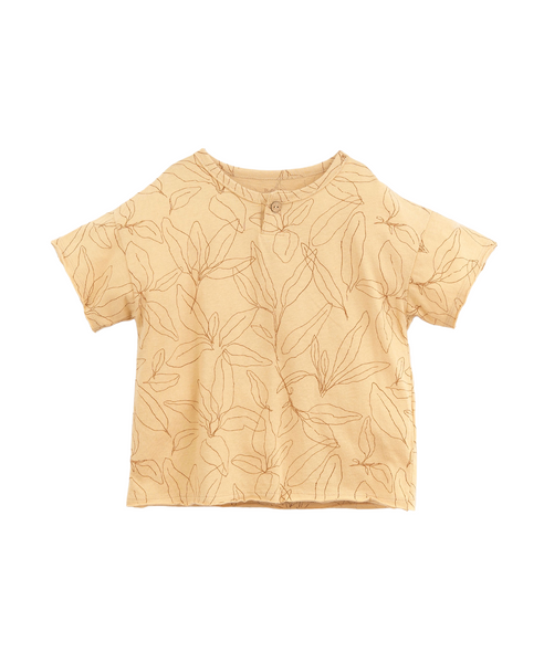 T-shirt senape con stampa foglie all over per bambini