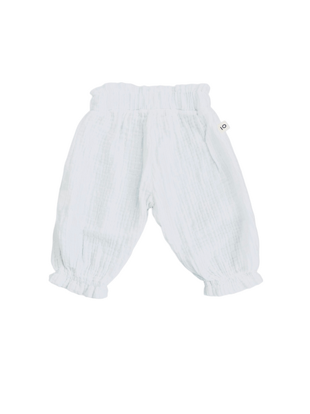 Pantalone bianco in garza lavorata per neonata