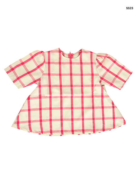 Camicia panna a quadri fucsia per neonata e bambina