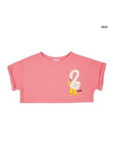 Felpa cropped rosa con stampa per neonata e bambina