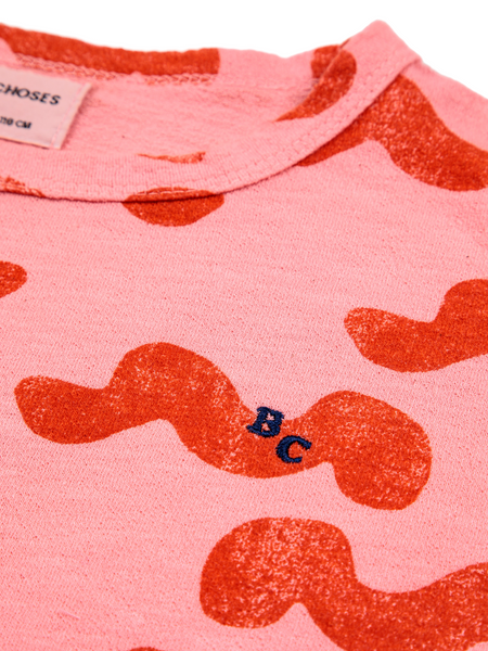 T-shirt rosa con stampa onde all over per neonata e bambina