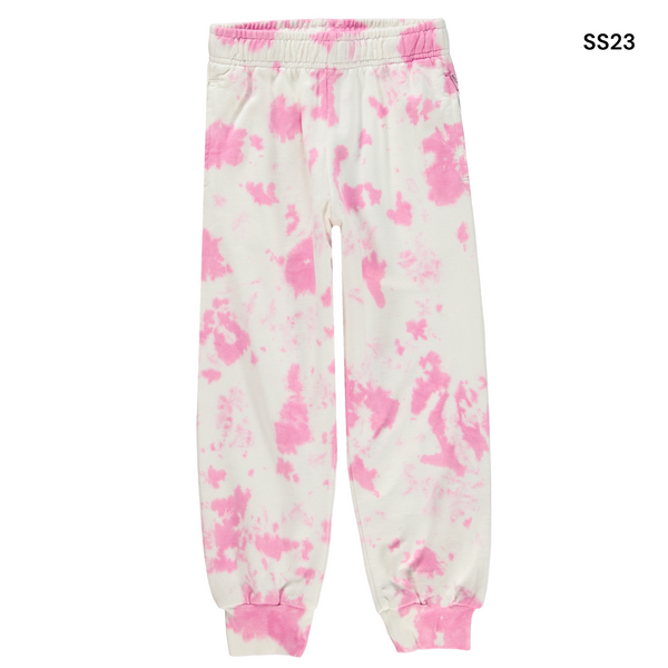 Pantalone in felpa tie dye fucsia per neonata e bambina