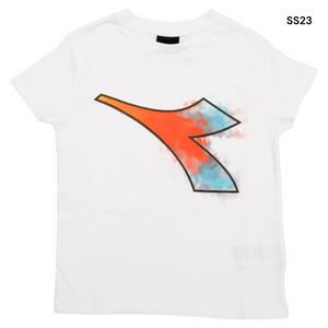 T-shirt bianca con logo multicolor per bambino