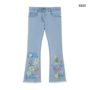 Jeans a zampa in denim chiaro per bambina