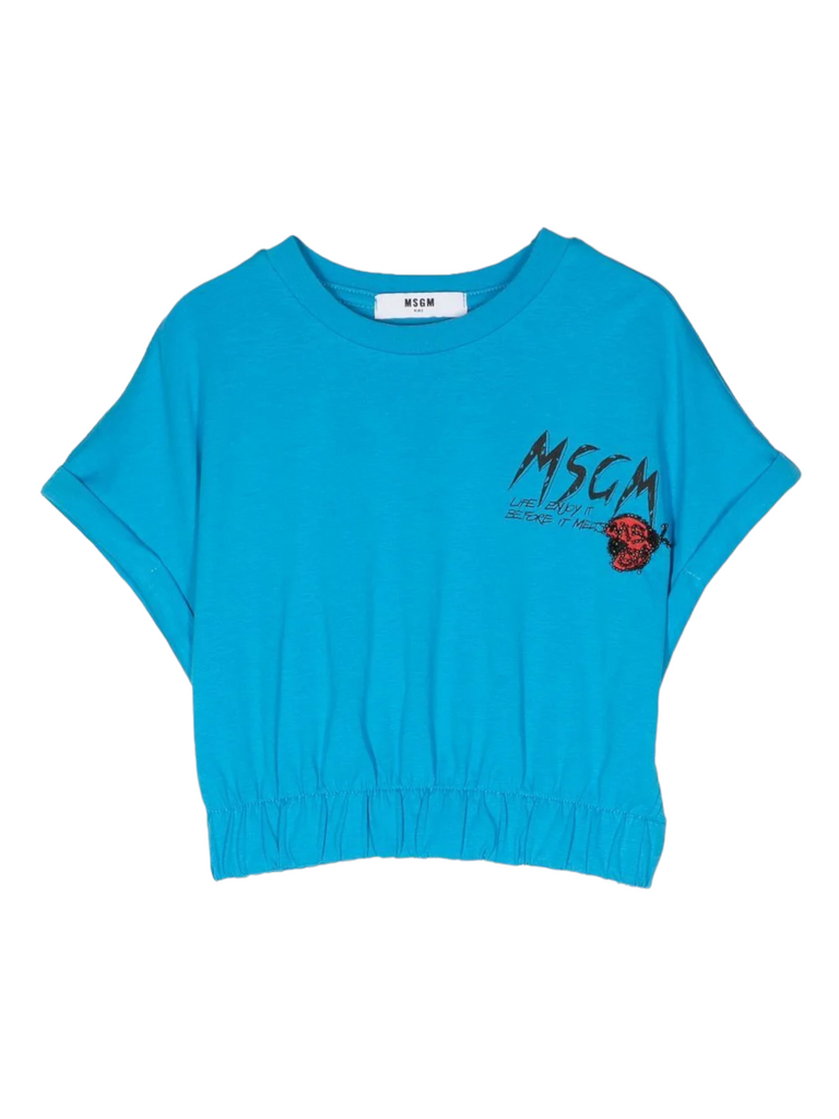 T shirt corta azzurra con logo per bambina Epper
