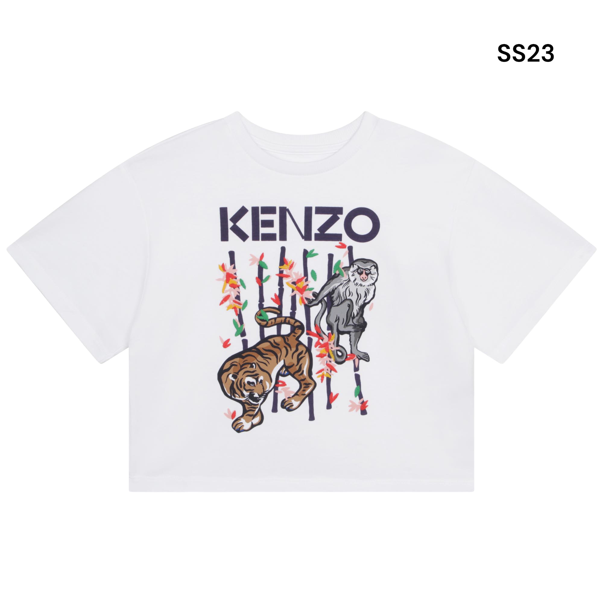 T-shirt bianca con stampa e ricamo per bambina