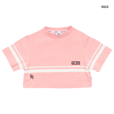 T-shirt cropped rosa con logo per bambina