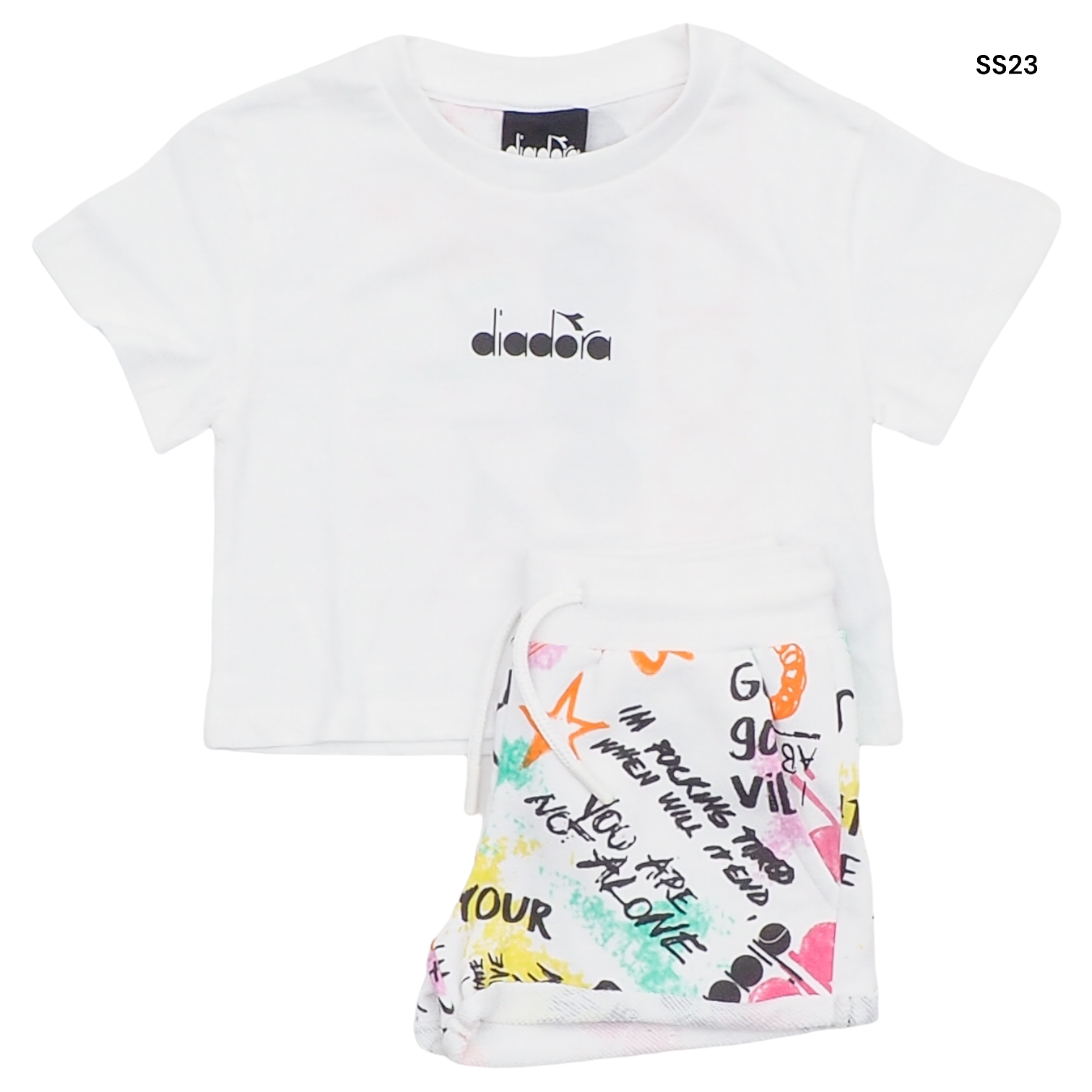 Completo t-shirt bianca + short con logo per neonata e bambina