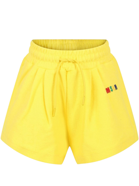 Short in felpa giallo con logo per bambina