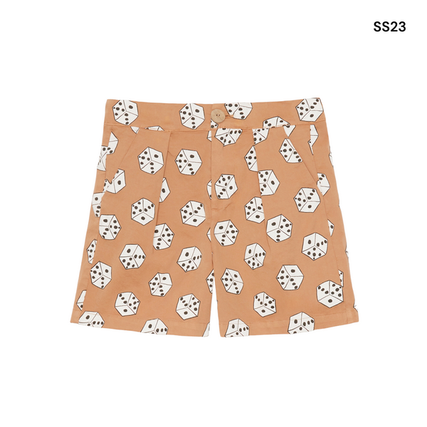 Short camel con stampa dadi all over per neonati e bambini