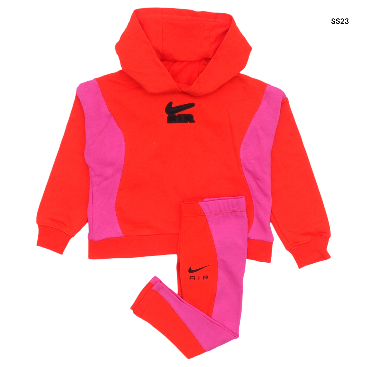 Completo arancio/fucsia felpa + leggings con logo per neonata e bambina