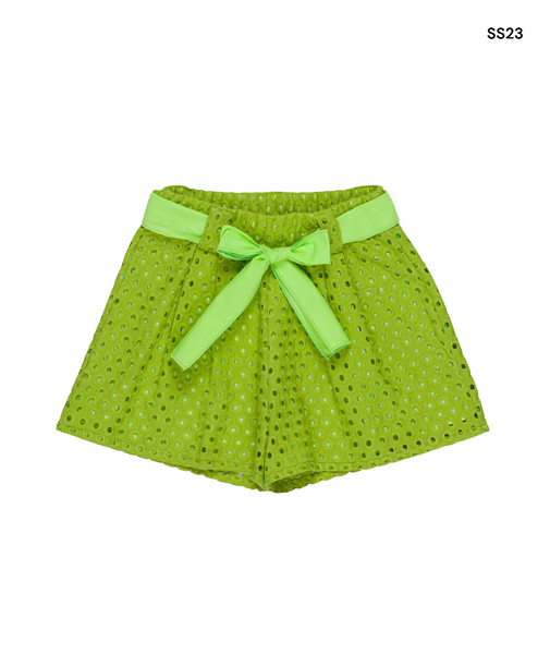 Short kiwi con ricamo sangallo per bambina