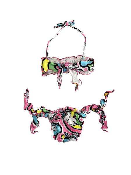 Costume bikini multicolor con stampa unicorni per bambina